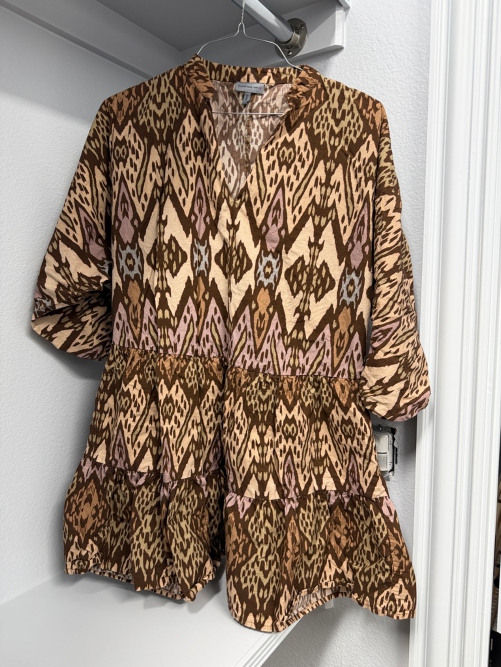 Brown & Pink Ikat Tiered Tunic